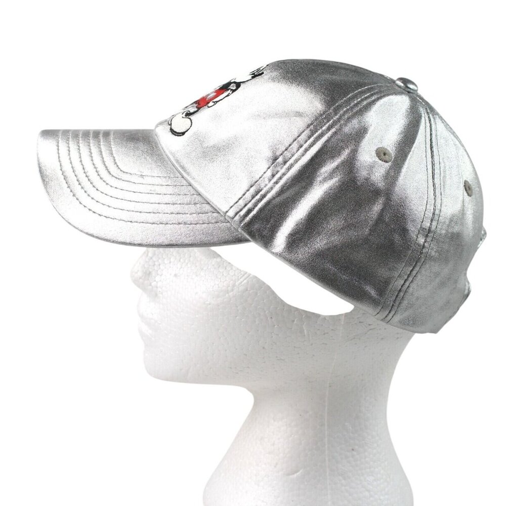 Disney Parks Classic Mickey Mouse Silver Lamé Dads Bill Baseball Hat Adjustable - Picture 3 of 7